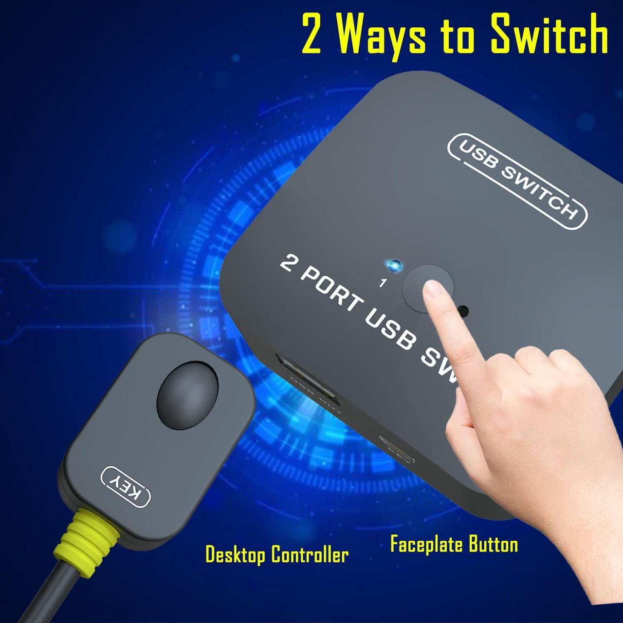 Alt view image 3 of 7 - USB Printer Sharing Switch - Printer Splitter for Two Computers,Printer Switch 2 Computers to 1 Printer Automatic,2 PCs Share 1 USB Mouse Keyboard,U-Disk,Driver-Free,Plug&Play for All OS
