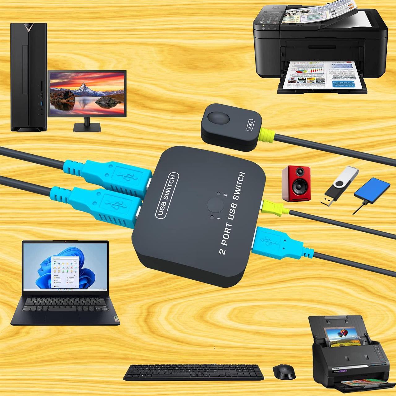 Alt view image 6 of 7 - USB Printer Sharing Switch - Printer Splitter for Two Computers,Printer Switch 2 Computers to 1 Printer Automatic,2 PCs Share 1 USB Mouse Keyboard,U-Disk,Driver-Free,Plug&Play for All OS