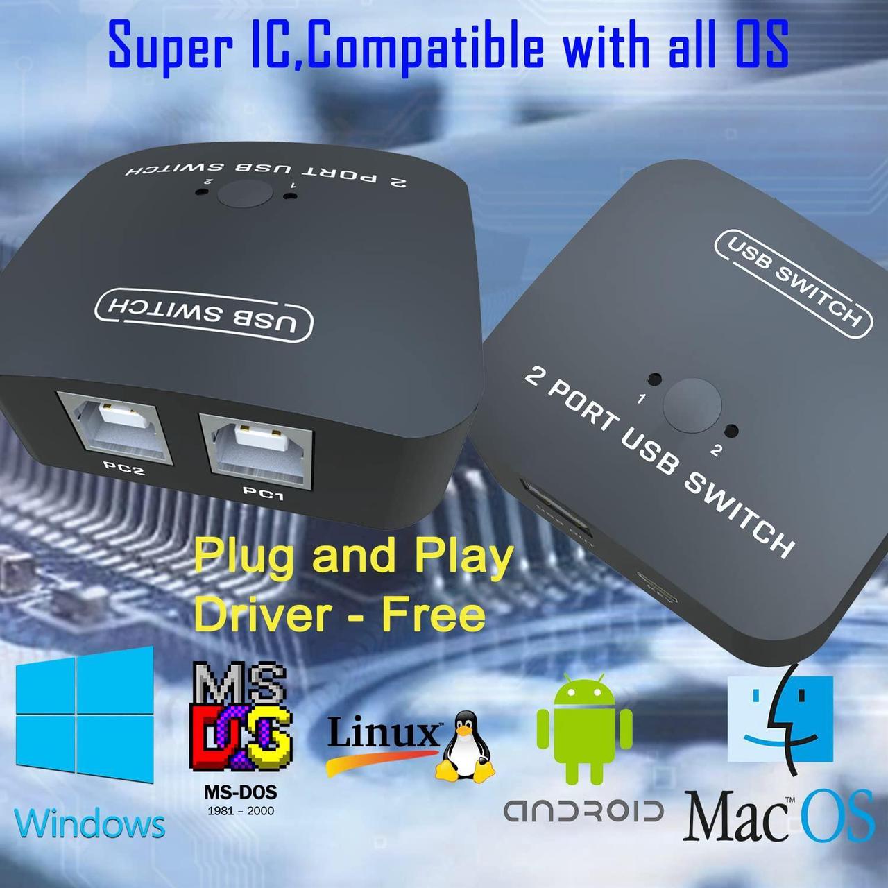 Alt view image 7 of 7 - USB Printer Sharing Switch - Printer Splitter for Two Computers,Printer Switch 2 Computers to 1 Printer Automatic,2 PCs Share 1 USB Mouse Keyboard,U-Disk,Driver-Free,Plug&Play for All OS