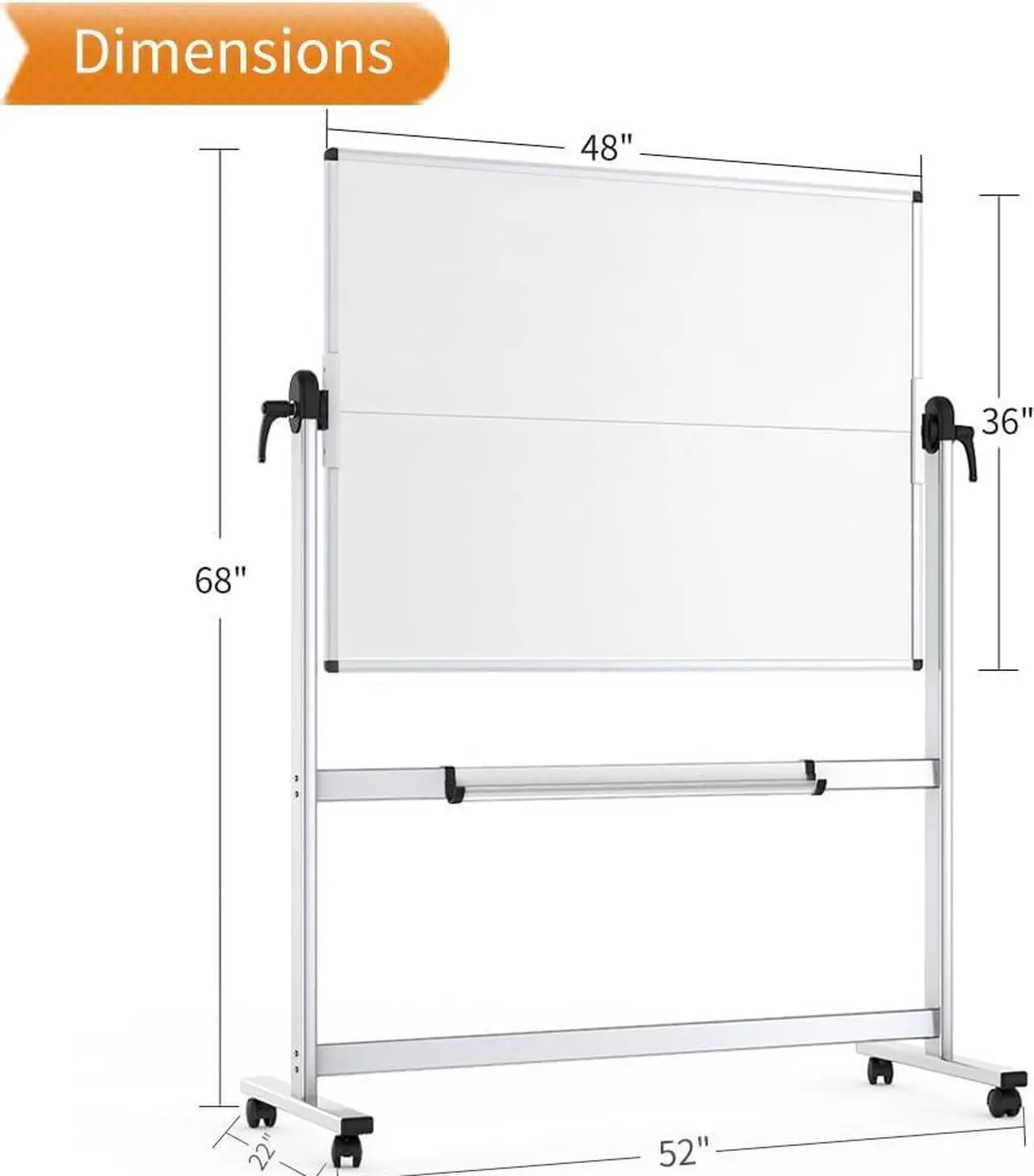 Alt view image 2 of 6 - Double-Sided Mobile Whiteboard, 48 x 36 Inches, Magnetic Rolling Dry Erase White Board on Wheels with Aluminium Frame and Stand