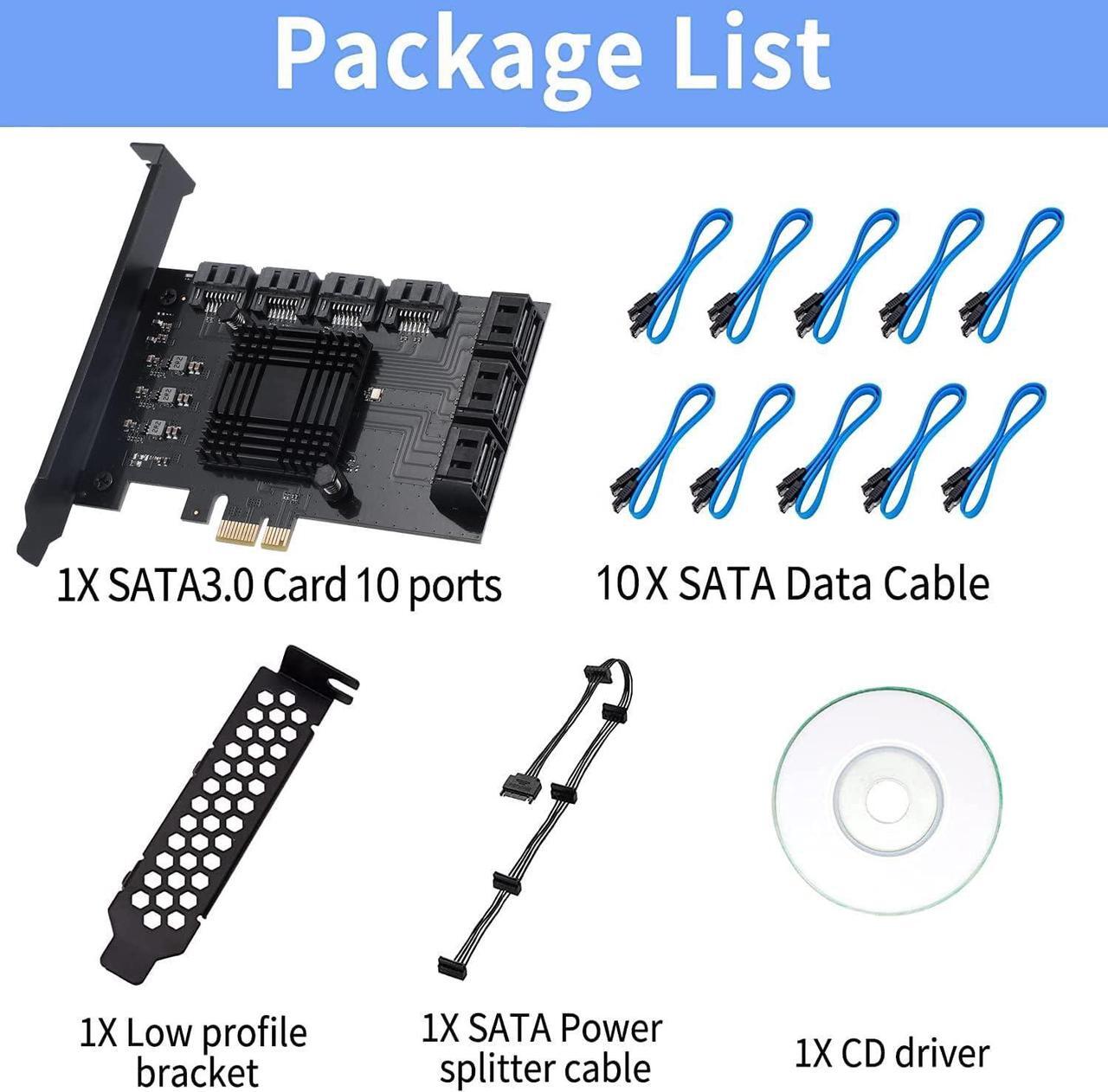 Alt view image 2 of 6 - PCIE SATA Card 10 Port with 10 SATA Cable, 6Gbps SATA 3.0 Controller PCI Express Expansion Card with Low Profile Bracket, Support 10 SATA 3.0 Devices,Compatible with Windows,MAC,Linux System