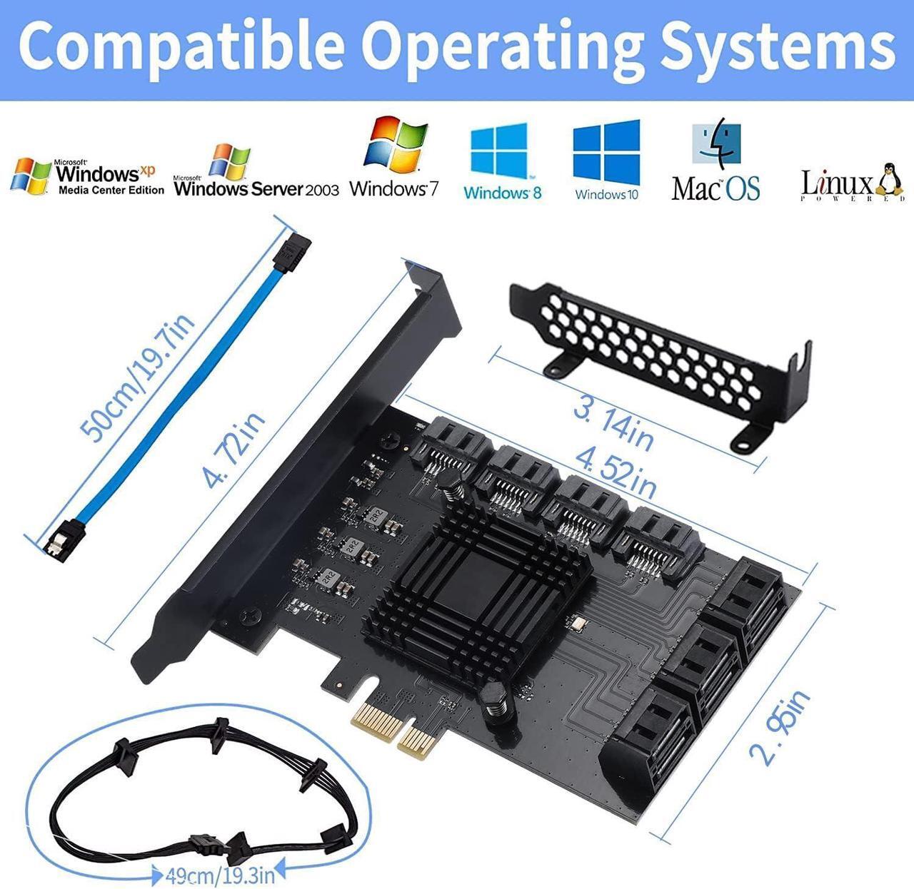 Alt view image 3 of 6 - PCIE SATA Card 10 Port with 10 SATA Cable, 6Gbps SATA 3.0 Controller PCI Express Expansion Card with Low Profile Bracket, Support 10 SATA 3.0 Devices,Compatible with Windows,MAC,Linux System