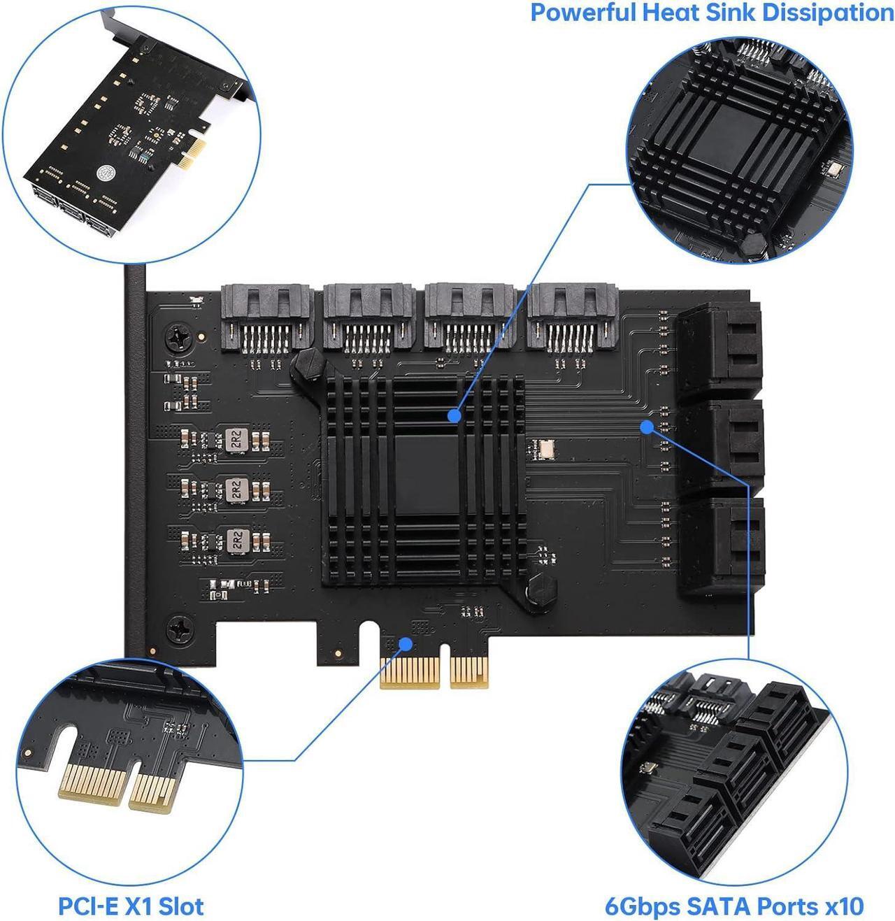 Alt view image 4 of 6 - PCIE SATA Card 10 Port with 10 SATA Cable, 6Gbps SATA 3.0 Controller PCI Express Expansion Card with Low Profile Bracket, Support 10 SATA 3.0 Devices,Compatible with Windows,MAC,Linux System
