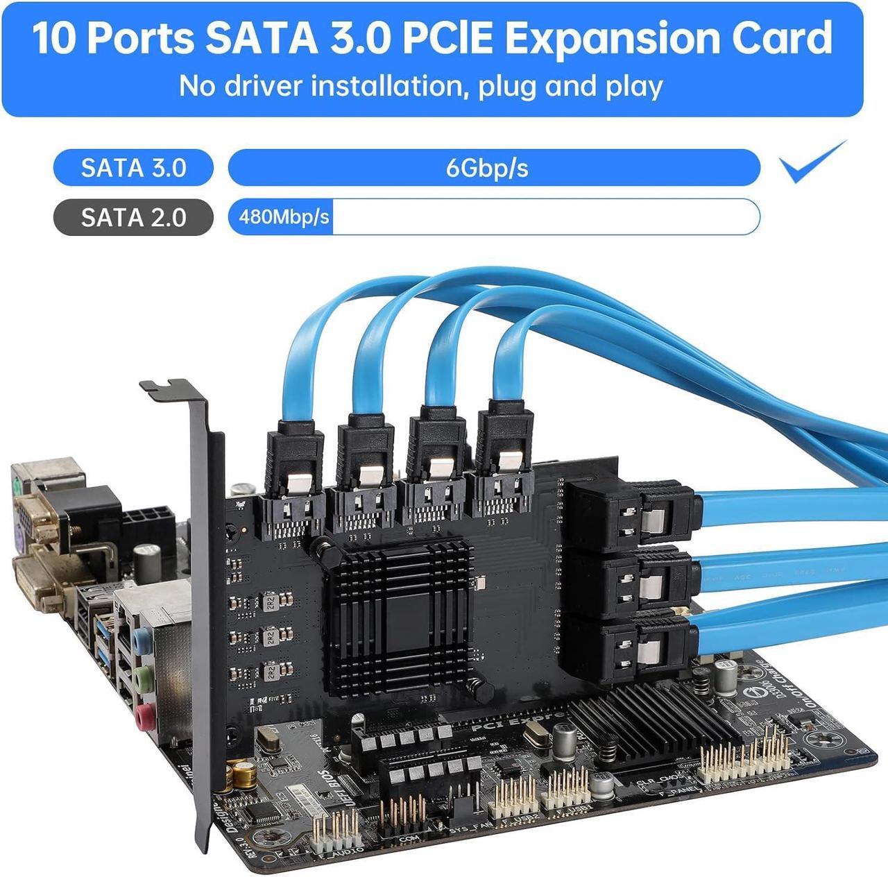 Alt view image 5 of 6 - PCIE SATA Card 10 Port with 10 SATA Cable, 6Gbps SATA 3.0 Controller PCI Express Expansion Card with Low Profile Bracket, Support 10 SATA 3.0 Devices,Compatible with Windows,MAC,Linux System