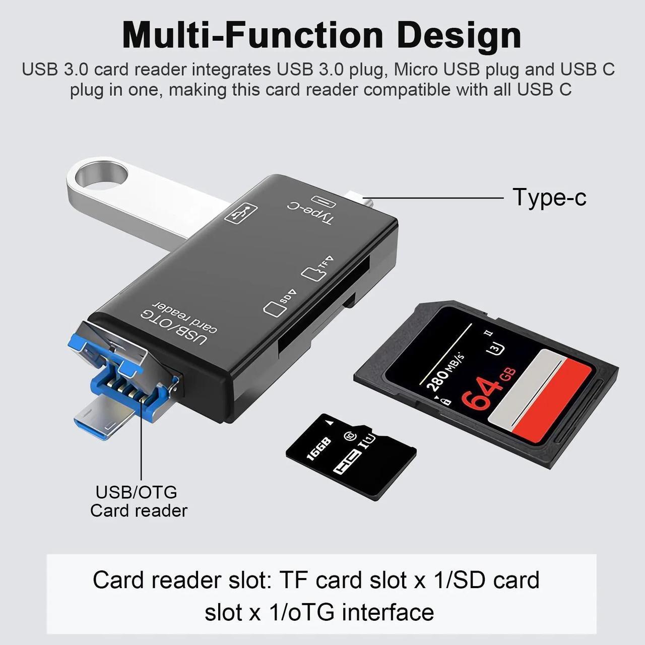 Alt view image 3 of 7 - 6in1 USB 3.0 Flash Drive TF Card Reader Adapter Type C OTG For Android Phone PC
