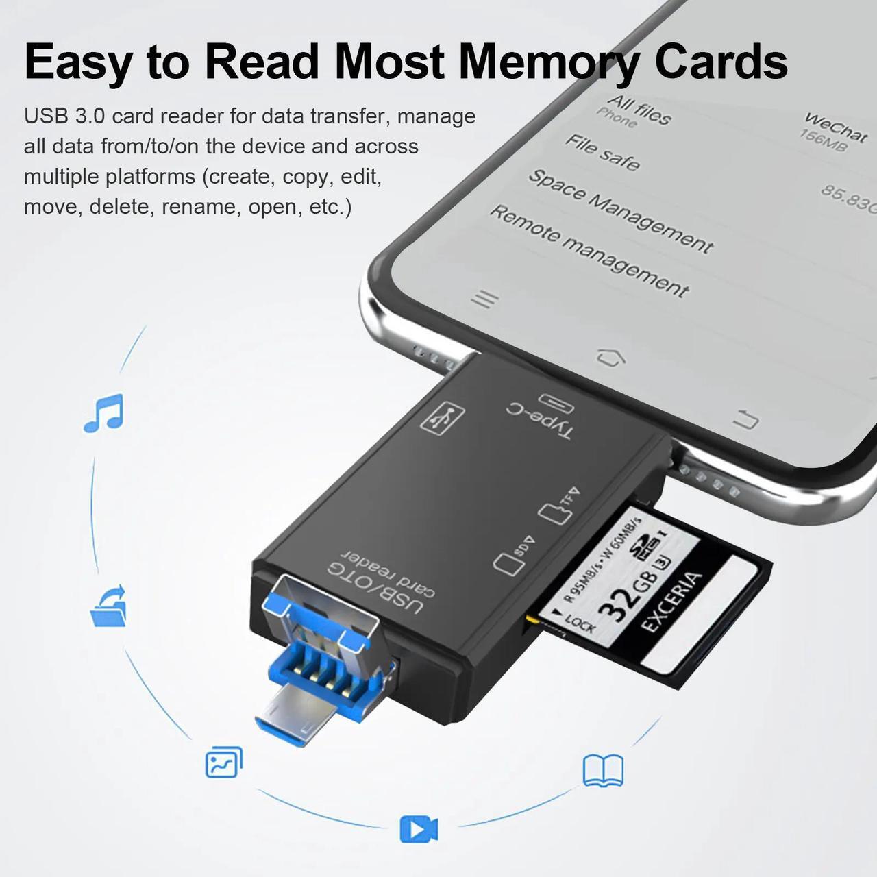 Alt view image 6 of 7 - 6in1 USB 3.0 Flash Drive TF Card Reader Adapter Type C OTG For Android Phone PC