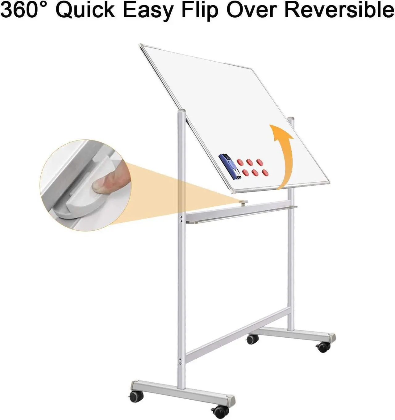 Alt view image 5 of 6 - Mobile Whiteboard 72"x40" Magnetic Dry Erase Board with Stand Double-Sided Rolling Whiteboard for Office, Home & School