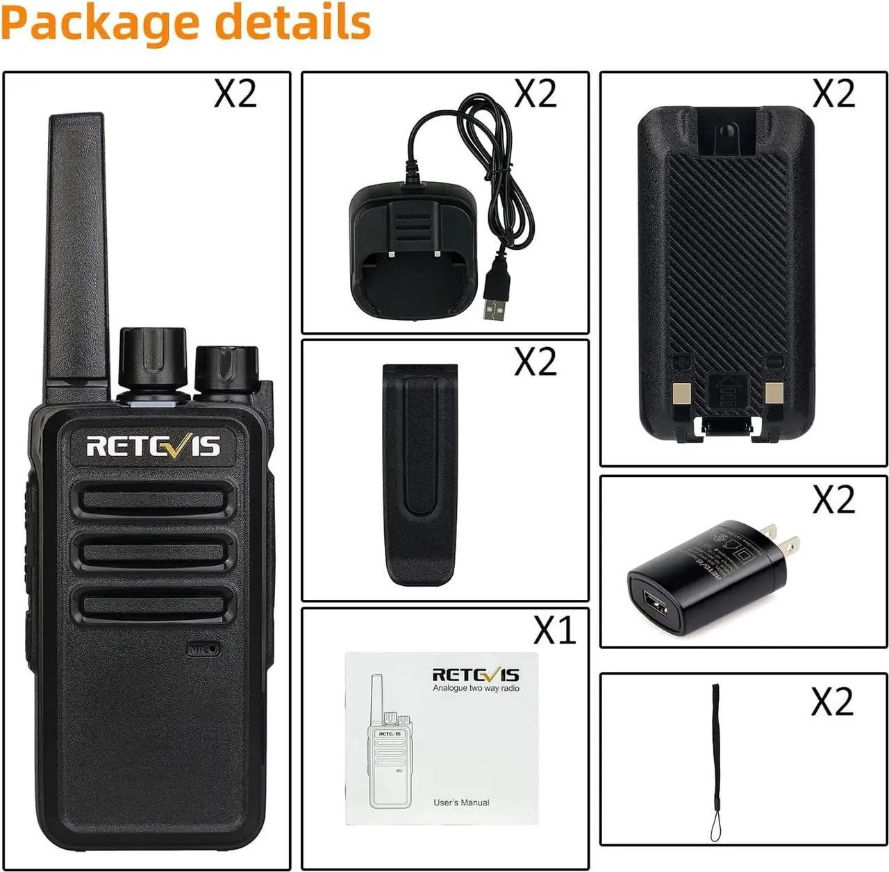 Alt view image 2 of 6 - RT68 Walkie Talkies Rechargeable,Portable FRS Two-Way Radios for Adults,Heavy Duty 2 Way Radios Long Range,USB Charging Base,License Free Radios Walkie Talkie for Road Trip Camping (2 Pack)
