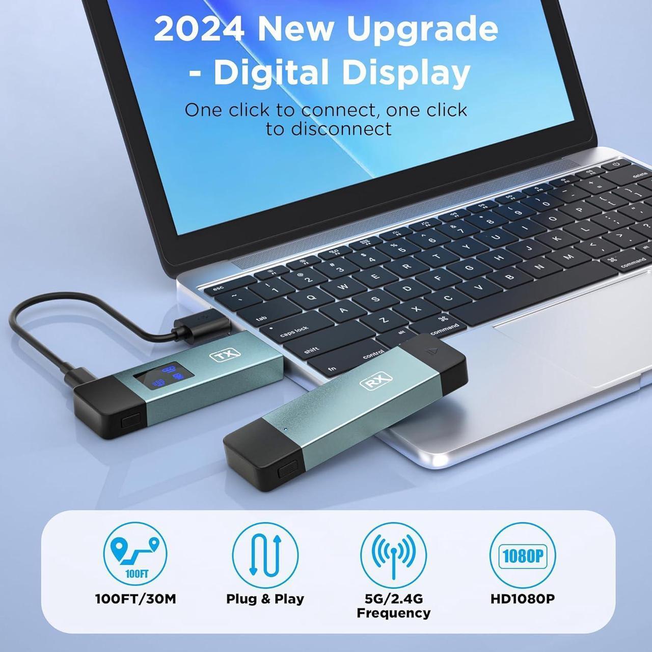 Alt view image 2 of 7 - Wireless Hdmi Transmitter and Receiver, Wireless HD Extender Plug & Play Portable 2.4G/5G with LED Screen Wireless Hdmi Kit for Streaming Video and Audio to Monitor from Laptop/Pc/Tv Box/Projector