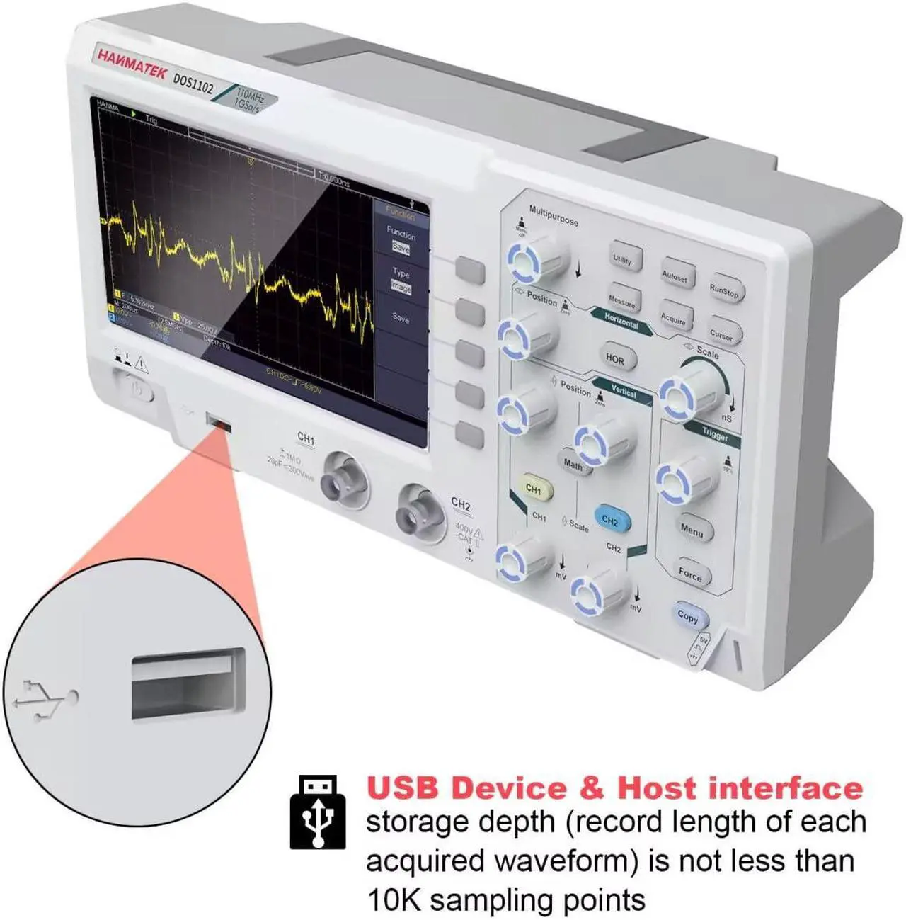 Alt view image 2 of 7 - 110mhz Bandwidth DOS1102 Digital Oscilloscope with 2 Channels and Screen 7 inch / 18 cm, TFT-LCD Display, Portable Professional Oscilloscope Kit with 500 MS/s *2 Sampling Rate