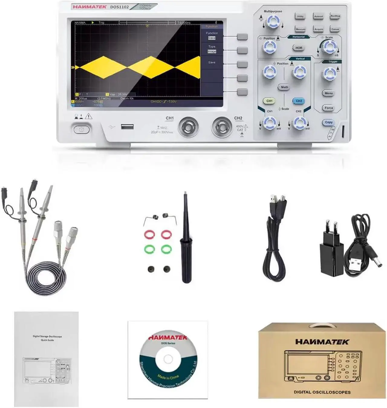 Alt view image 3 of 7 - 110mhz Bandwidth DOS1102 Digital Oscilloscope with 2 Channels and Screen 7 inch / 18 cm, TFT-LCD Display, Portable Professional Oscilloscope Kit with 500 MS/s *2 Sampling Rate