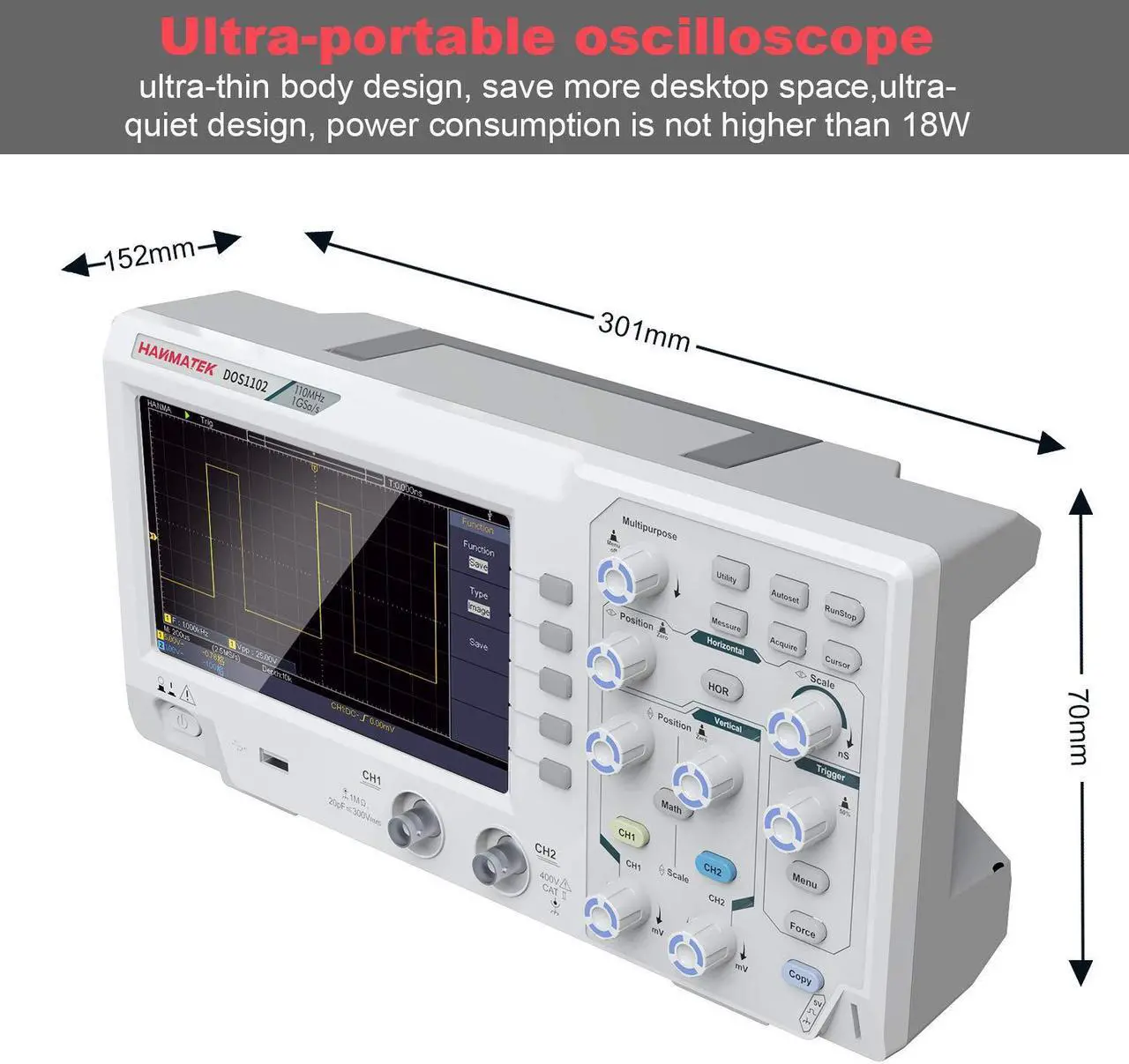 Alt view image 6 of 7 - 110mhz Bandwidth DOS1102 Digital Oscilloscope with 2 Channels and Screen 7 inch / 18 cm, TFT-LCD Display, Portable Professional Oscilloscope Kit with 500 MS/s *2 Sampling Rate