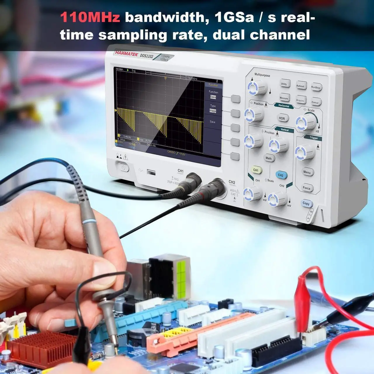 Alt view image 4 of 7 - 110mhz Bandwidth DOS1102 Digital Oscilloscope with 2 Channels and Screen 7 inch / 18 cm, TFT-LCD Display, Portable Professional Oscilloscope Kit with 500 MS/s *2 Sampling Rate