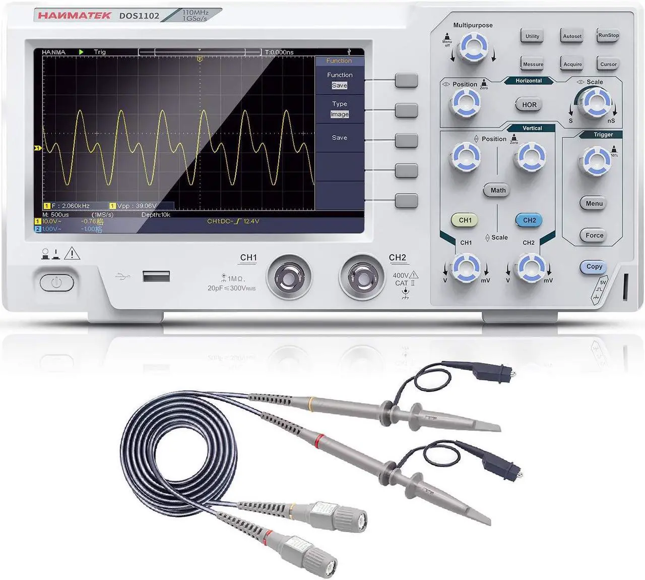 Main image of 110mhz Bandwidth DOS1102 Digital Oscilloscope with 2 Channels and Screen 7 inch / 18 cm, TFT-LCD Display, Portable Professional Oscilloscope Kit with 500 MS/s *2 Sampling Rate
