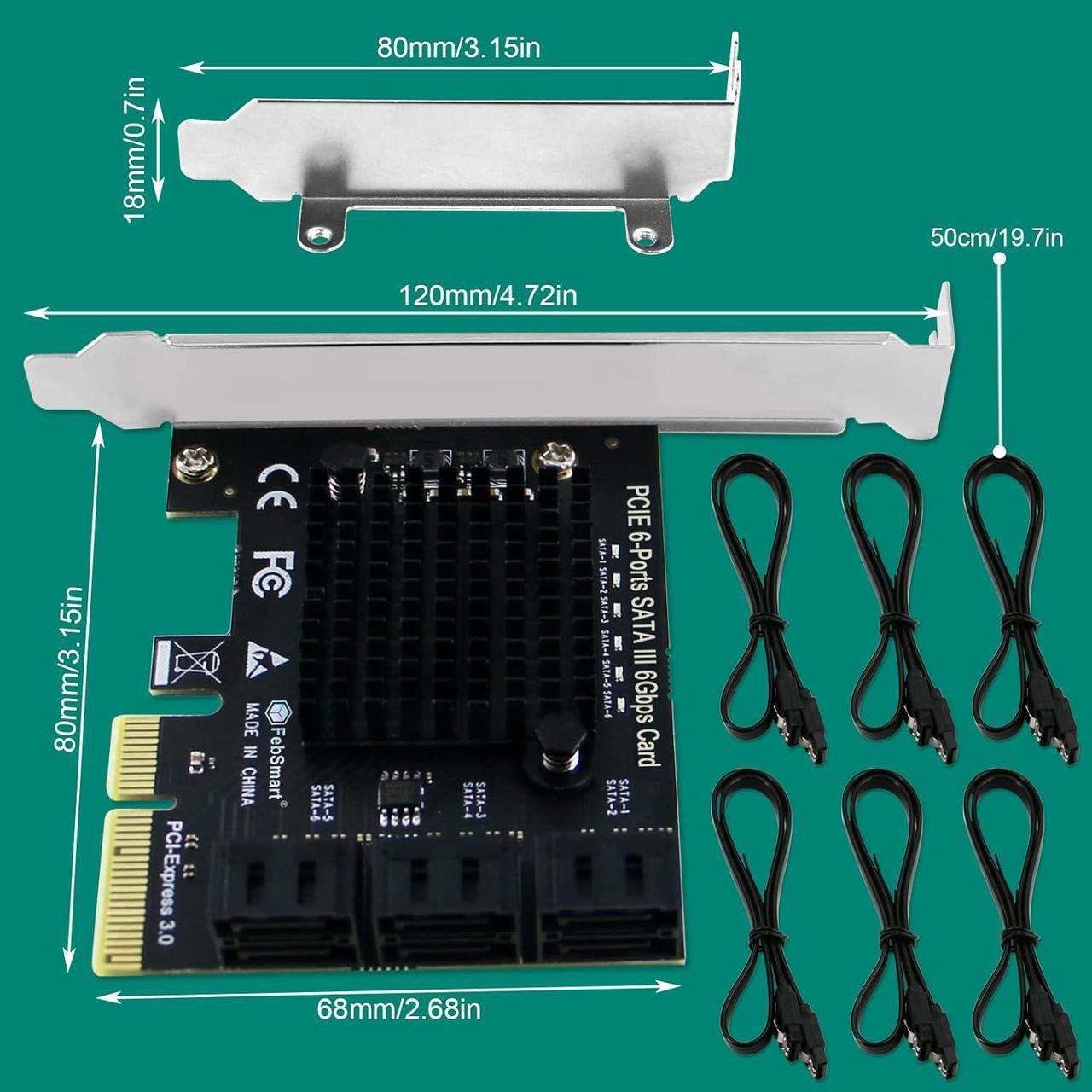 Alt view image 4 of 7 - PCIE to 6-Ports 6Gbps Max Speed SATA III Expansion Card for Desktop PCs, Plug and Play on Windows OS MAC OS Linux System, ASMedia ASM1166 None-Raid PCIE SATA III Host Controller (FS-S6-Pro)
