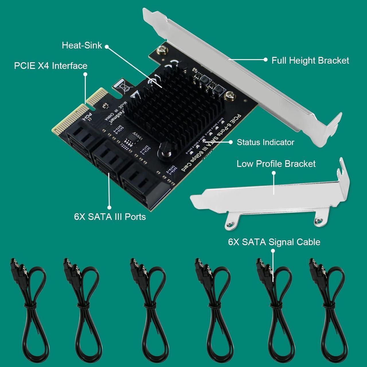 Alt view image 6 of 7 - PCIE to 6-Ports 6Gbps Max Speed SATA III Expansion Card for Desktop PCs, Plug and Play on Windows OS MAC OS Linux System, ASMedia ASM1166 None-Raid PCIE SATA III Host Controller (FS-S6-Pro)