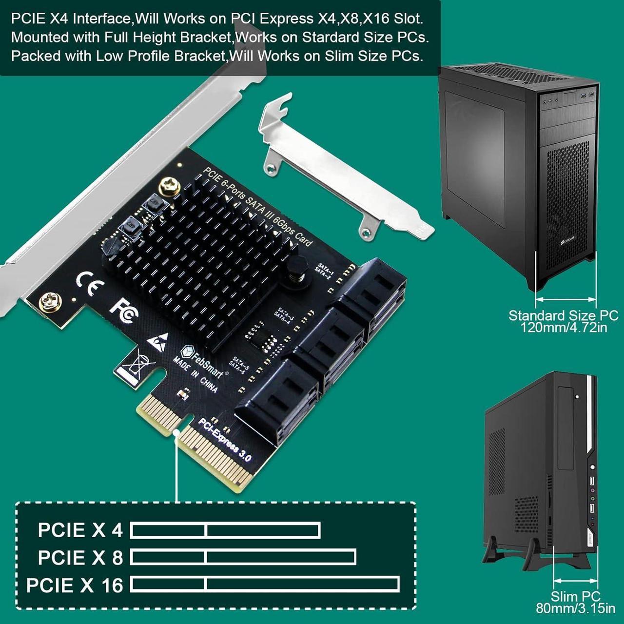 Alt view image 5 of 7 - PCIE to 6-Ports 6Gbps Max Speed SATA III Expansion Card for Desktop PCs, Plug and Play on Windows OS MAC OS Linux System, ASMedia ASM1166 None-Raid PCIE SATA III Host Controller (FS-S6-Pro)