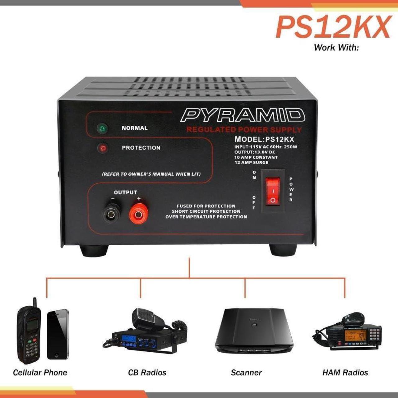 Alt view image 5 of 6 - Universal Compact Bench Power Supply - 10 Amp Linear Regulated Home Lab Benchtop AC-to-DC 12V Converter w/ 13.8 Volt DC 115V AC 250 Watt Input, Screw Type Terminals, Cooling Fan, LED - Pyramid PS12KX