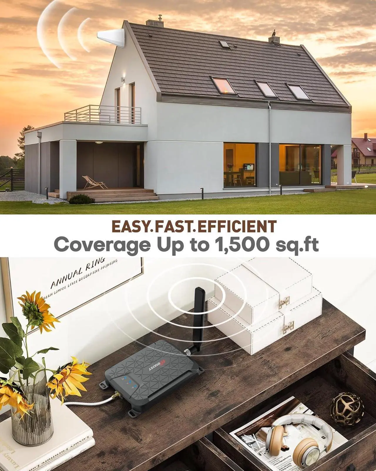 Alt view image 2 of 7 - Mini Cell Signal Booster for Verizon, AT&T, T-Mobile| Up to 1500 Sq Ft/One Room| High Power Outdoor Receiving Antenna| 5G/4G/3G LTE| Band 5, 12/17, 13|App Service + Install| FCC Approved