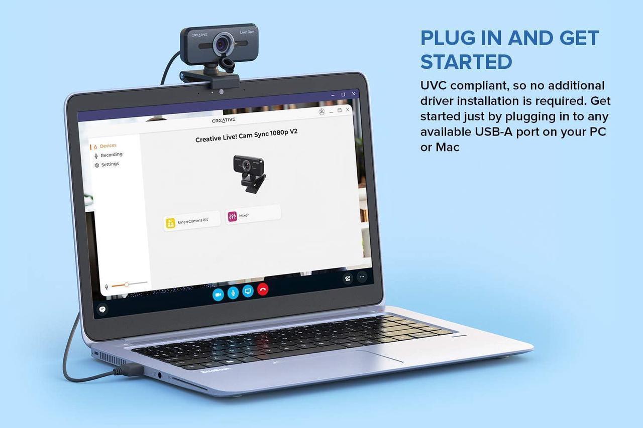Alt view image 2 of 7 - Cam Sync 1080p V2 Full HD Wide-Angle USB Webcam with Auto Mute and Noise Cancellation for Video Calls, Improved Dual Built-in Mic, Privacy Lens Cap, Universal Tripod Mount