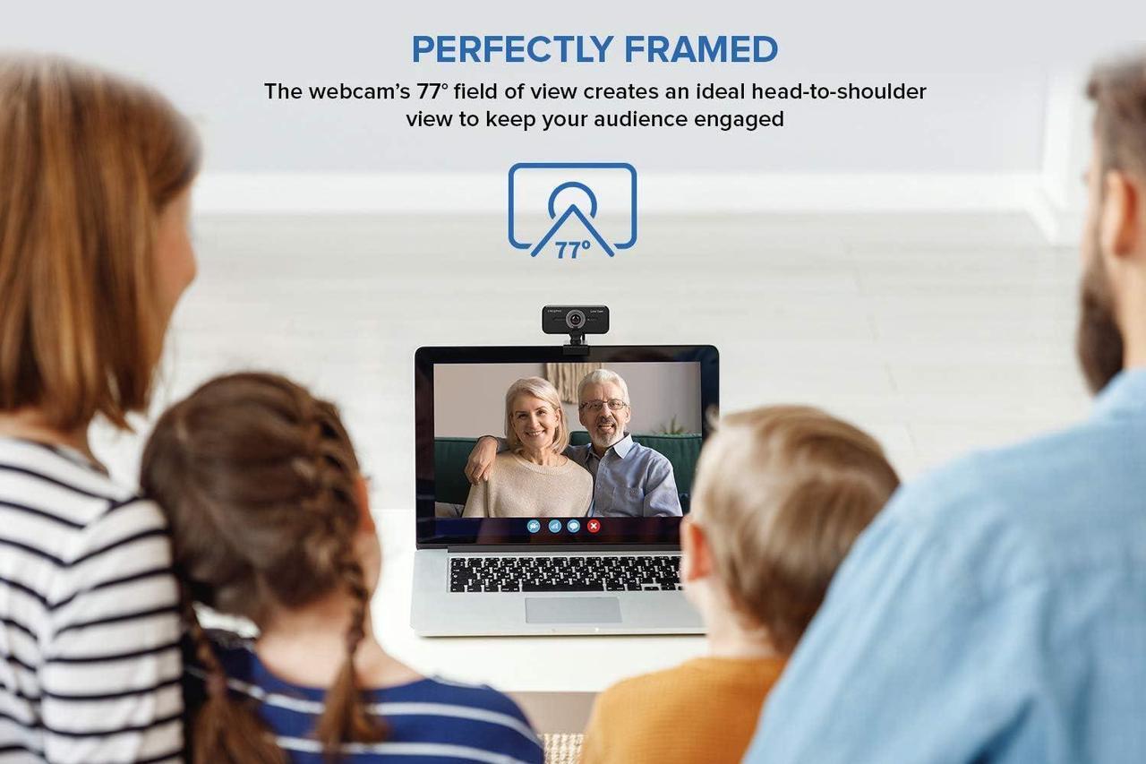 Alt view image 4 of 7 - Cam Sync 1080p V2 Full HD Wide-Angle USB Webcam with Auto Mute and Noise Cancellation for Video Calls, Improved Dual Built-in Mic, Privacy Lens Cap, Universal Tripod Mount