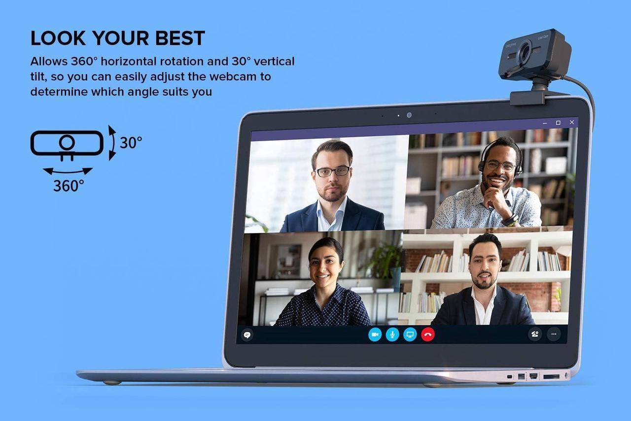 Alt view image 6 of 7 - Cam Sync 1080p V2 Full HD Wide-Angle USB Webcam with Auto Mute and Noise Cancellation for Video Calls, Improved Dual Built-in Mic, Privacy Lens Cap, Universal Tripod Mount