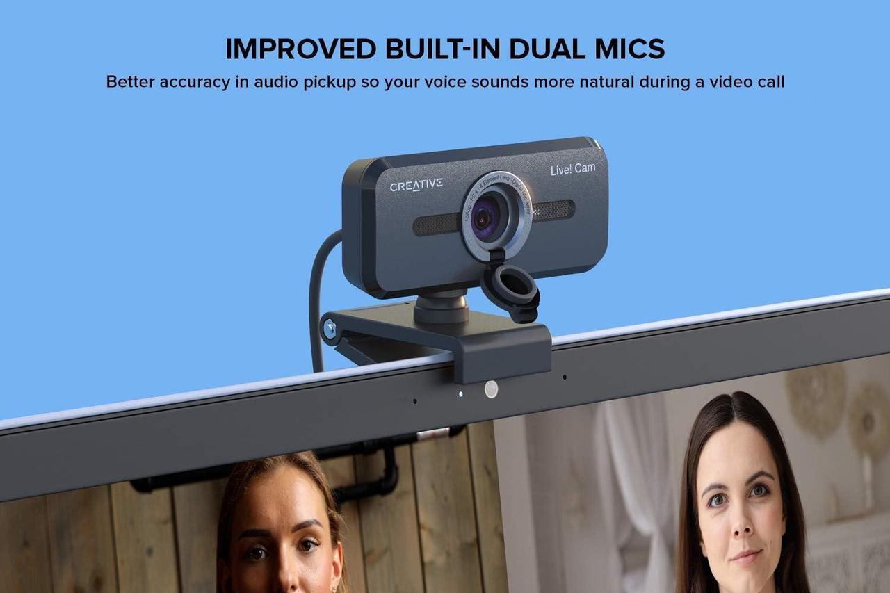 Alt view image 7 of 7 - Cam Sync 1080p V2 Full HD Wide-Angle USB Webcam with Auto Mute and Noise Cancellation for Video Calls, Improved Dual Built-in Mic, Privacy Lens Cap, Universal Tripod Mount