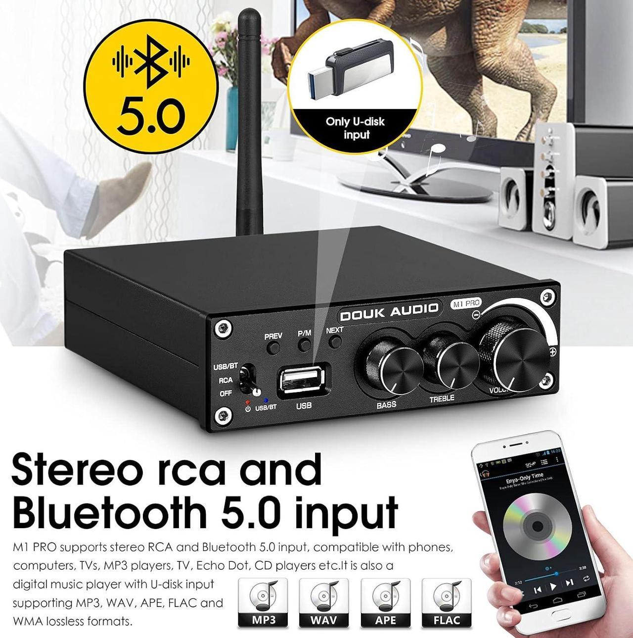 Alt view image 3 of 7 - Audio M1 PRO 320W Bluetooth Power Amplifier, 2 Channel Audio Amp, Wireless Receiver, for Home Stereo Speakers/Active Subwoofer, with Treble & Bass Control/U-Disk Music Player