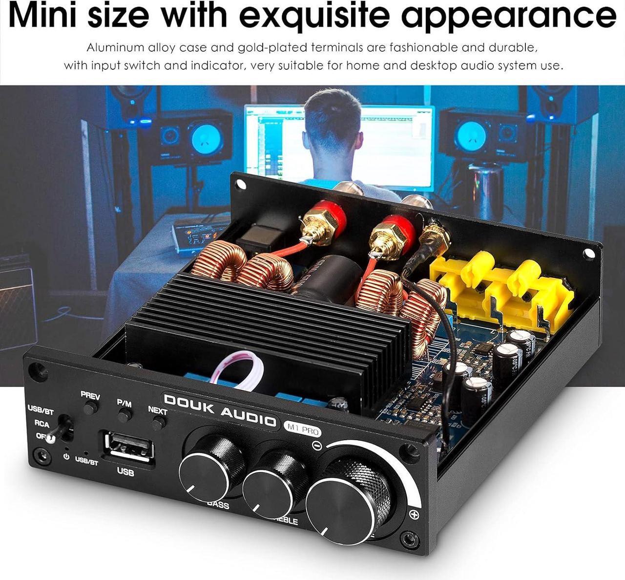Alt view image 5 of 7 - Audio M1 PRO 320W Bluetooth Power Amplifier, 2 Channel Audio Amp, Wireless Receiver, for Home Stereo Speakers/Active Subwoofer, with Treble & Bass Control/U-Disk Music Player