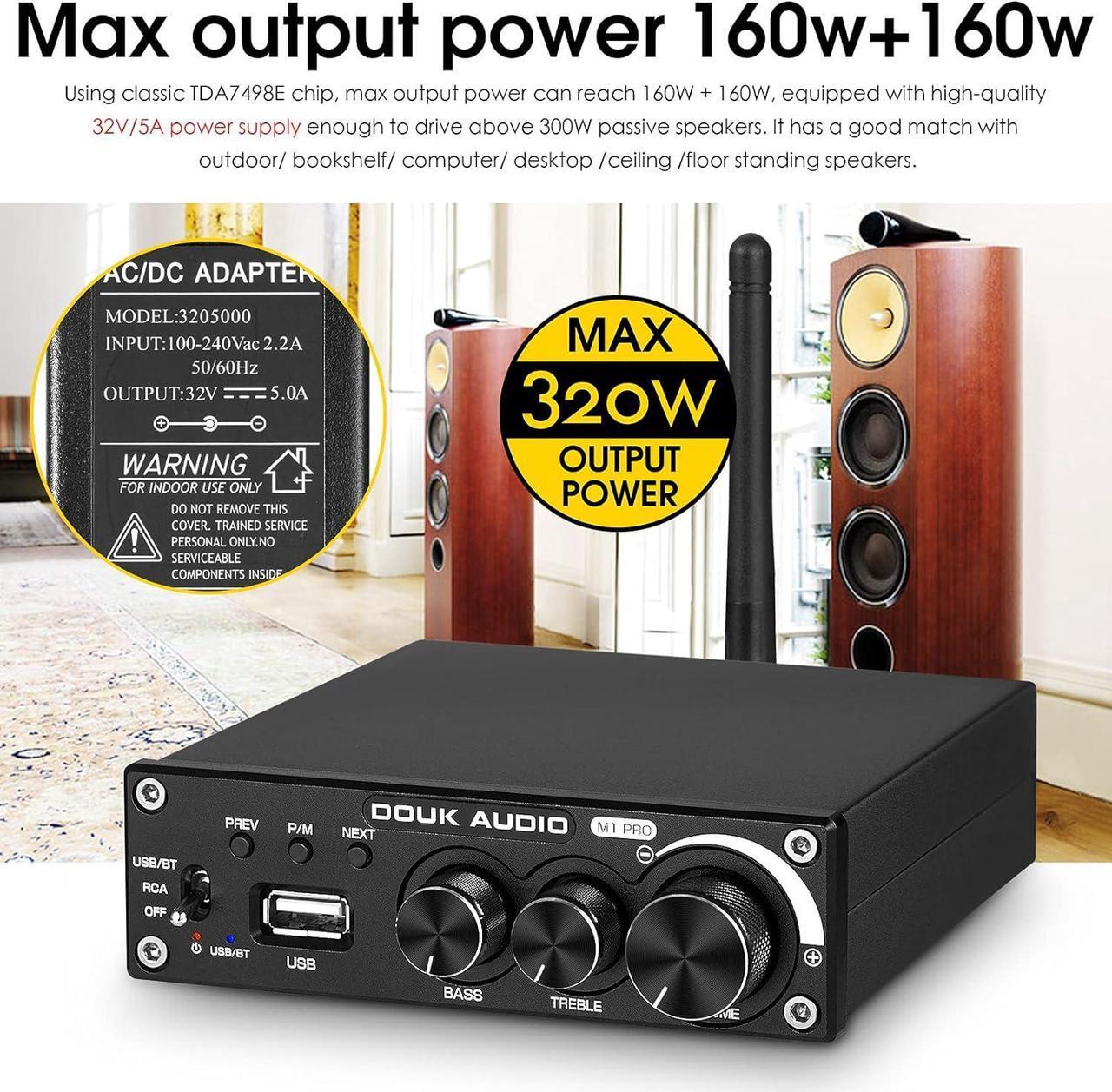 Alt view image 4 of 7 - Audio M1 PRO 320W Bluetooth Power Amplifier, 2 Channel Audio Amp, Wireless Receiver, for Home Stereo Speakers/Active Subwoofer, with Treble & Bass Control/U-Disk Music Player