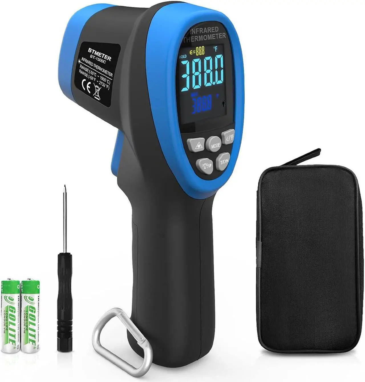 Main image of BT-1500C Pyrometer Non Contact Laser Infrared Thermometer Measures -58 to 2732 (-50 ~ 1500) High Temp, IR Temperature Gauge with Color LCD (NOT for Human Temp)