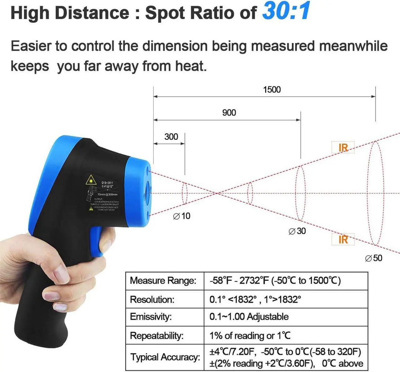 Alt view image 3 of 7 - BT-1500C Pyrometer Non Contact Laser Infrared Thermometer Measures -58 to 2732 (-50 ~ 1500) High Temp, IR Temperature Gauge with Color LCD (NOT for Human Temp)