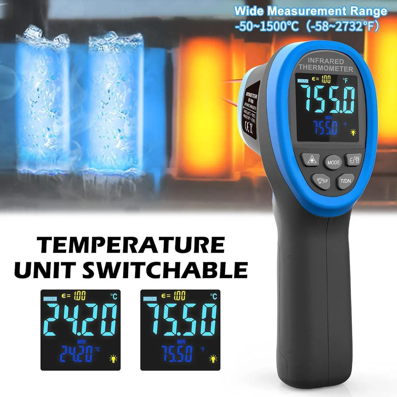 Alt view image 5 of 7 - BT-1500C Pyrometer Non Contact Laser Infrared Thermometer Measures -58 to 2732 (-50 ~ 1500) High Temp, IR Temperature Gauge with Color LCD (NOT for Human Temp)