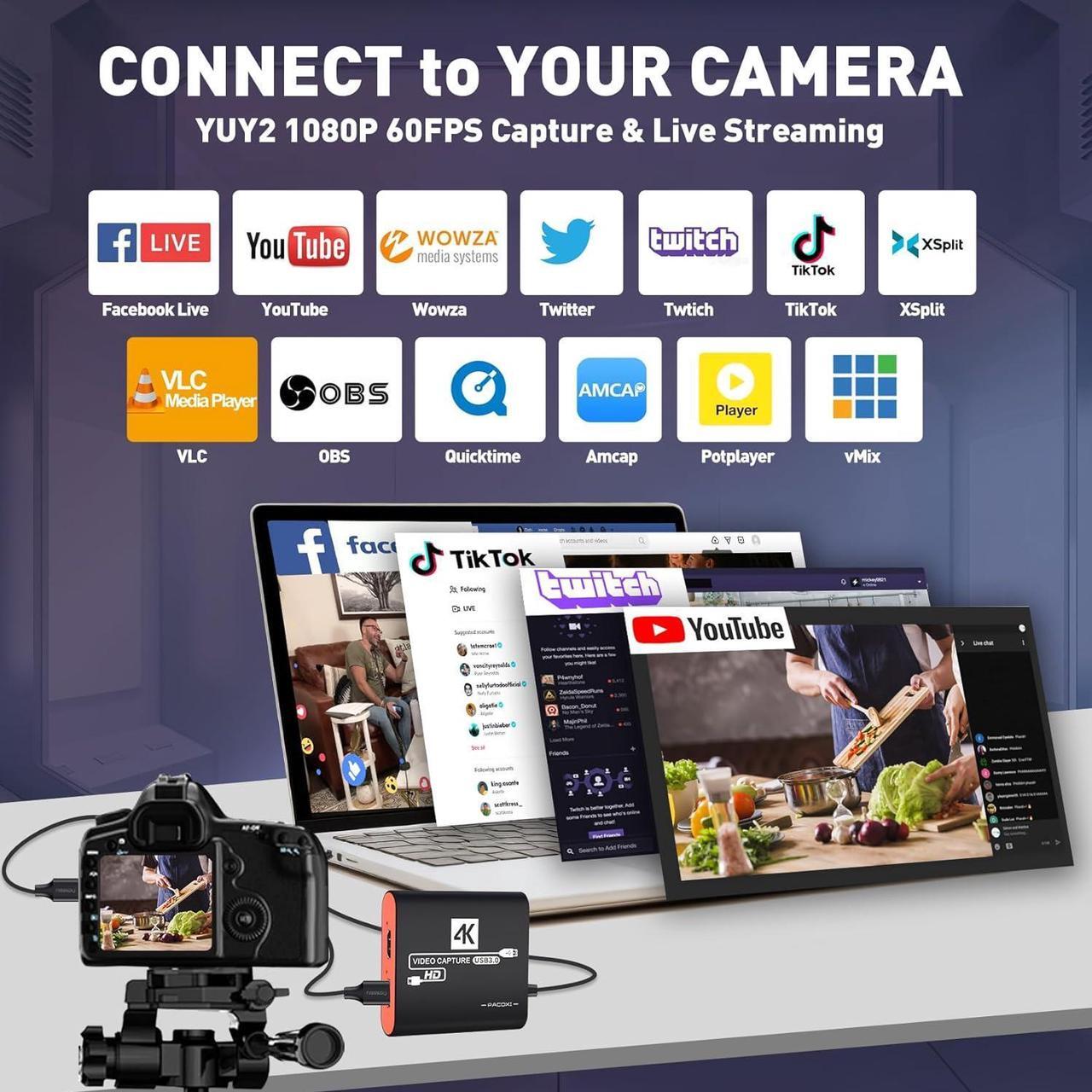 Alt view image 4 of 7 - HDMI USB3.0 Capture Card with 4K Pass-Through,1080P 60FPS Audio Video USB-C Capture Card for Windows/Mac Twitch/YouTube/Tiktok Game Live Streaming and Recording for Nintendo Switch,PS5/PS4,Xbox,DSLR