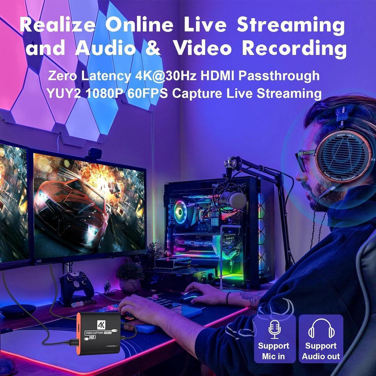 Alt view image 6 of 7 - HDMI USB3.0 Capture Card with 4K Pass-Through,1080P 60FPS Audio Video USB-C Capture Card for Windows/Mac Twitch/YouTube/Tiktok Game Live Streaming and Recording for Nintendo Switch,PS5/PS4,Xbox,DSLR