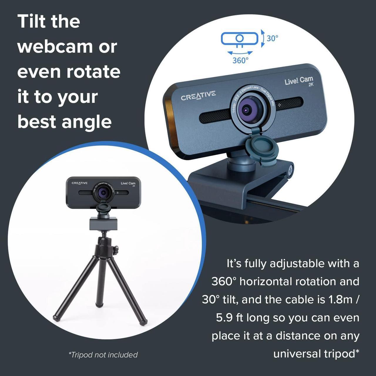 Alt view image 6 of 7 - Cam Sync V3 2K QHD USB Webcam with 4X Digital Zoom (4 Zoom Modes from Wide Angle to Narrow Portrait View), Privacy Lens, 2 Mics, for PC and Mac