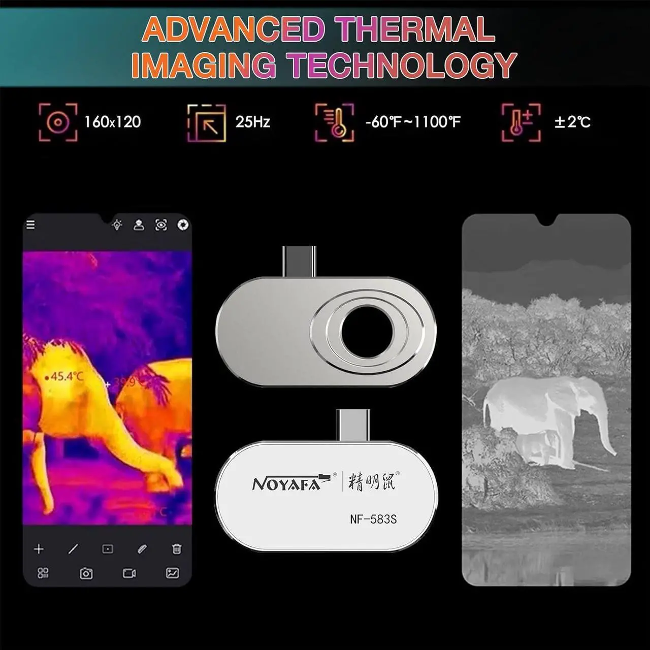 Alt view image 3 of 7 - Thermal Camera Android, Thermal Imaging Camera Support Video Recording, 6 Color Palettes,Thermal Camera for Smartphone 160x120 IR/25HZ Infrared Thermal Imager