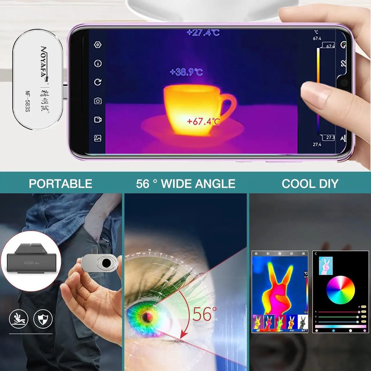 Alt view image 5 of 7 - Thermal Camera Android, Thermal Imaging Camera Support Video Recording, 6 Color Palettes,Thermal Camera for Smartphone 160x120 IR/25HZ Infrared Thermal Imager