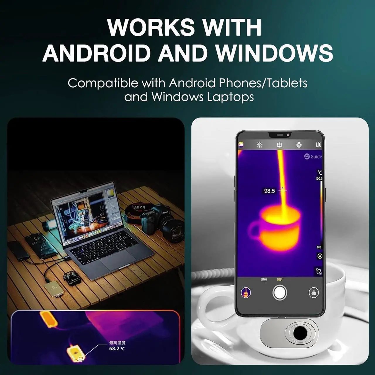 Alt view image 4 of 7 - Thermal Camera Android, Thermal Imaging Camera Support Video Recording, 6 Color Palettes,Thermal Camera for Smartphone 160x120 IR/25HZ Infrared Thermal Imager