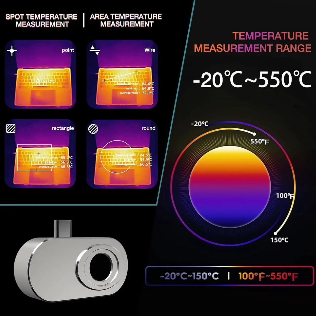 Alt view image 7 of 7 - Thermal Camera Android, Thermal Imaging Camera Support Video Recording, 6 Color Palettes,Thermal Camera for Smartphone 160x120 IR/25HZ Infrared Thermal Imager