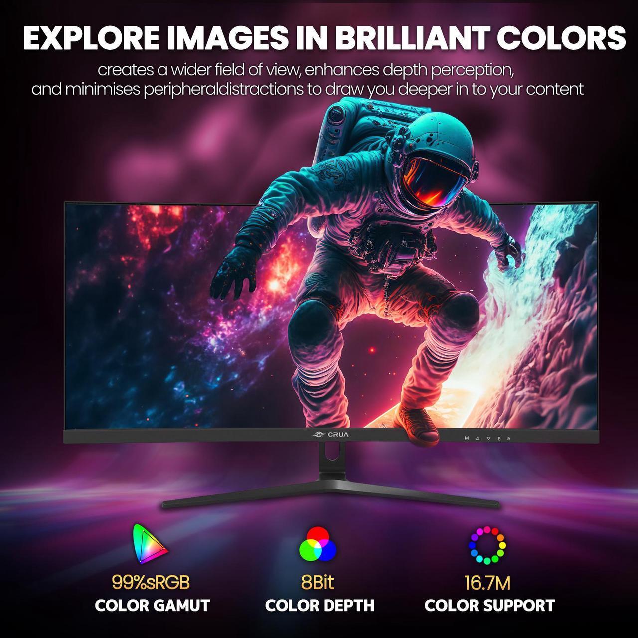 Alt view image 4 of 7 - 30" Curved Gaming Monitor, 144Hz/200Hz Ultrawide Computer Monitor, WFHD(2560*1080P)VA Screen,21:9,1500R,99%sRGB, PC Monitors Support FreeSync, With HDMI/DP, Support Wall Mount- Black