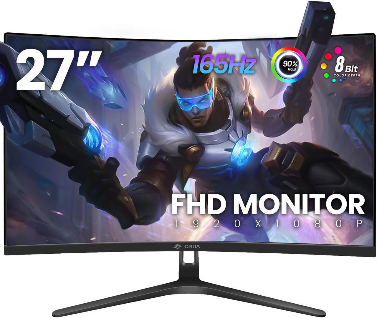 Main image of CRUA 27" 144Hz/180Hz Curved Gaming Monitor, FHD 1080P VA Screen 1800R Computer Monitors, 1ms(GTG) with FreeSync, Low Motion Blur, DisplayPort, HDMI, Support Wall Mount Install- Black