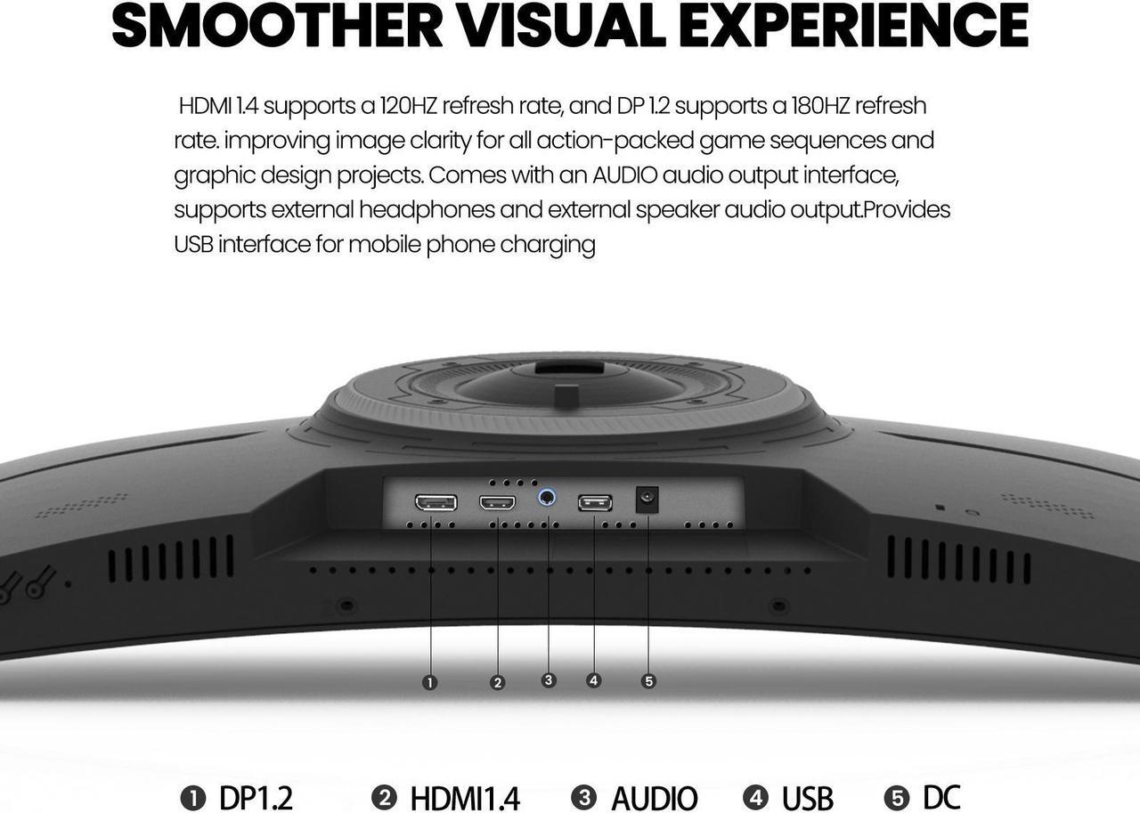 Alt view image 4 of 7 - CRUA 27" 180Hz/200Hz Curved Gaming Monitor, FHD 1080P VA Screen 1500R Computer Monitors, 1ms(GTG) with FreeSync, Low Motion Blur, DisplayPort, HDMI, Support Wall Mount Install- Black