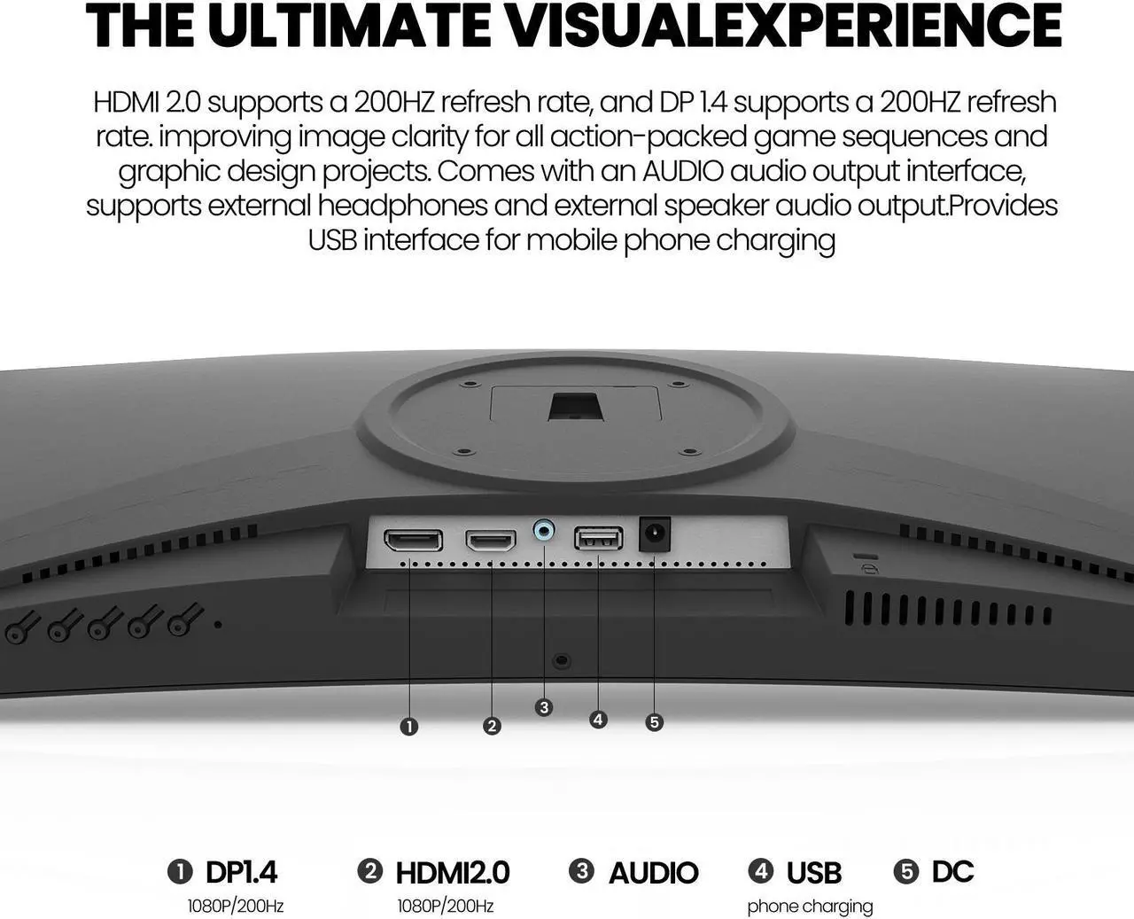 Alt view image 4 of 7 - CRUA 24 Inch 200hz Curved Gaming Monitor, FHD 1080P 3000R Frameless Computer Monitors, Support AMD freesync Low Motion Blur, Eye Care, DisplayPort, HDMI, Compatible Wall Mountable Installs-Black