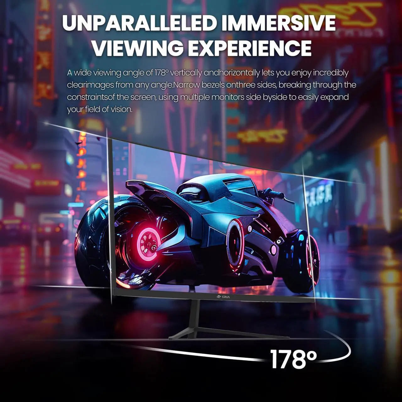 Alt view image 7 of 7 - CRUA 24 Inch 200hz Curved Gaming Monitor, FHD 1080P 3000R Frameless Computer Monitors, Support AMD freesync Low Motion Blur, Eye Care, DisplayPort, HDMI, Compatible Wall Mountable Installs-Black
