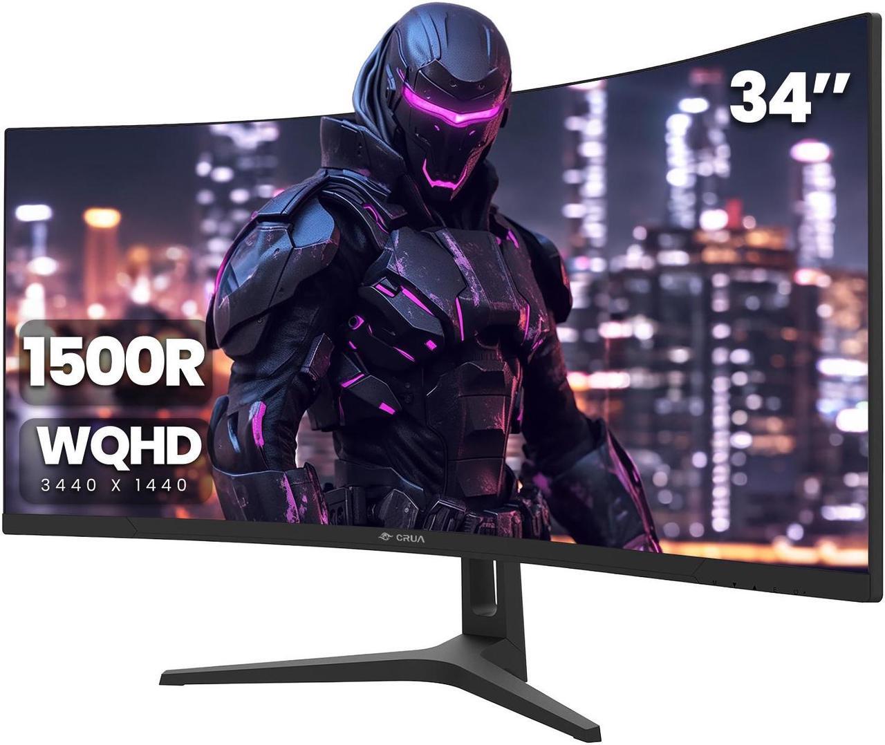 Main image of CRUA 34Inch Ultrawide Gaming Monitor, WQHD(3440*1440P)144Hz/165Hz Curved Monitor,1500R, 99% sRGB, Computer Monitor That Support AMD Freesync, HDMI 2.0 & Displayport 1.4,Wall Mountable Installs-Black