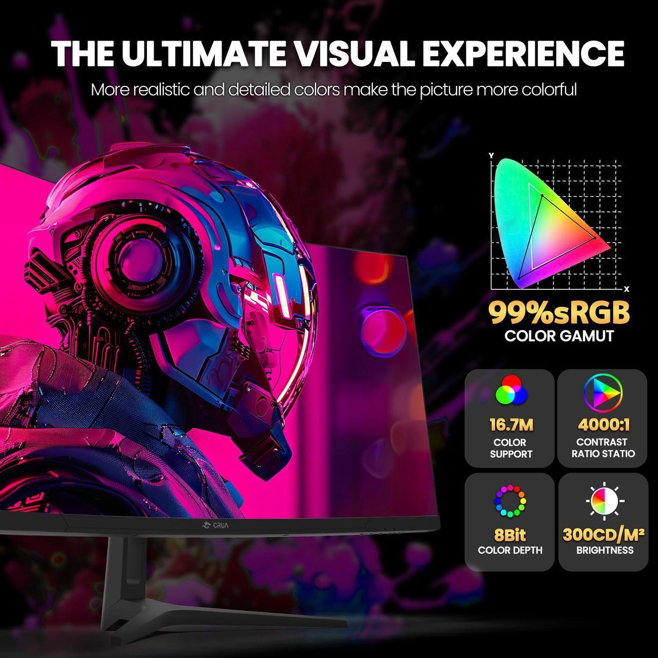 Alt view image 6 of 7 - CRUA 34Inch Ultrawide Gaming Monitor, WQHD(3440*1440P)144Hz/165Hz Curved Monitor,1500R, 99% sRGB, Computer Monitor That Support AMD Freesync, HDMI 2.0 & Displayport 1.4,Wall Mountable Installs-Black