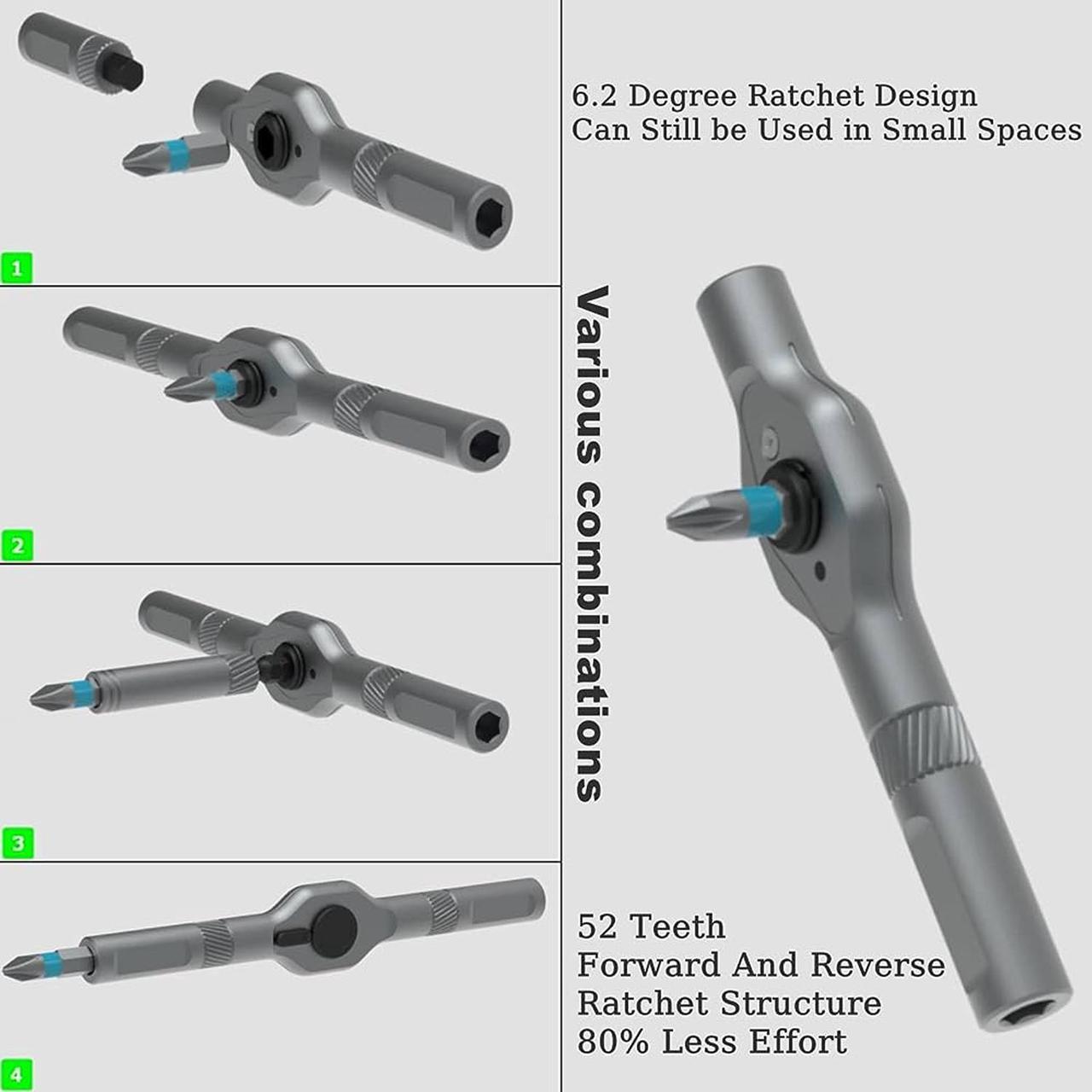 Alt view image 2 of 7 - Ratchet Screwdriver Set 24 in 1 Precision Screwdriver Bit Screwdriver Sets With Case Duka Tools Ratchet Screwdriver with Detachable Handle for Watch Computer Electronics Father'screwdriver set (Black)