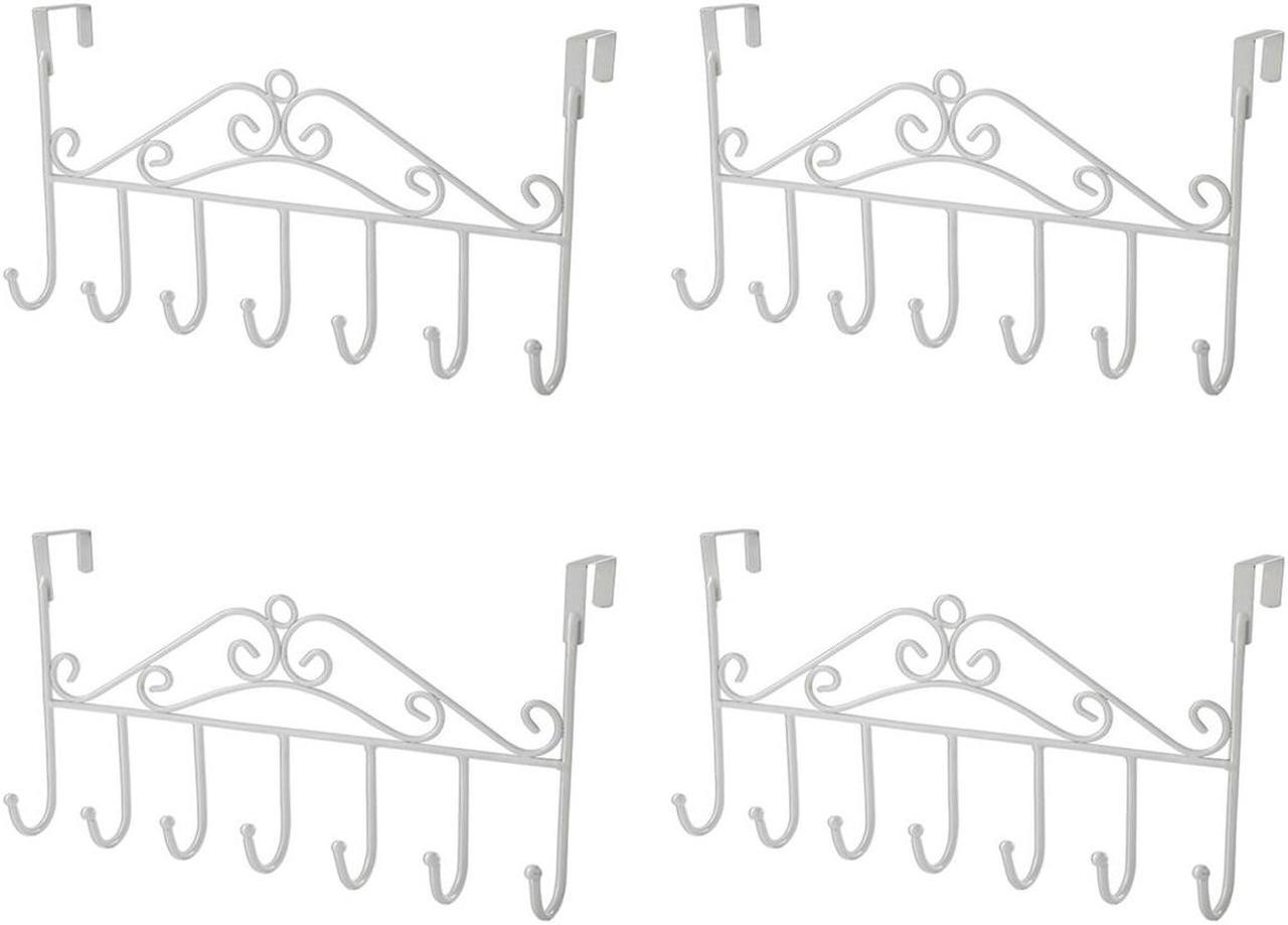 Alt view image 2 of 7 - LIMORUNS Over Door Hanger Hook,4 PCS Metal Hanging Over The Door Hooks Hanger Towel Rack Coat Rack Organizer 7 Hooks for Clothes Coat Rack Hat Towel Bathroom Bedroom, White
