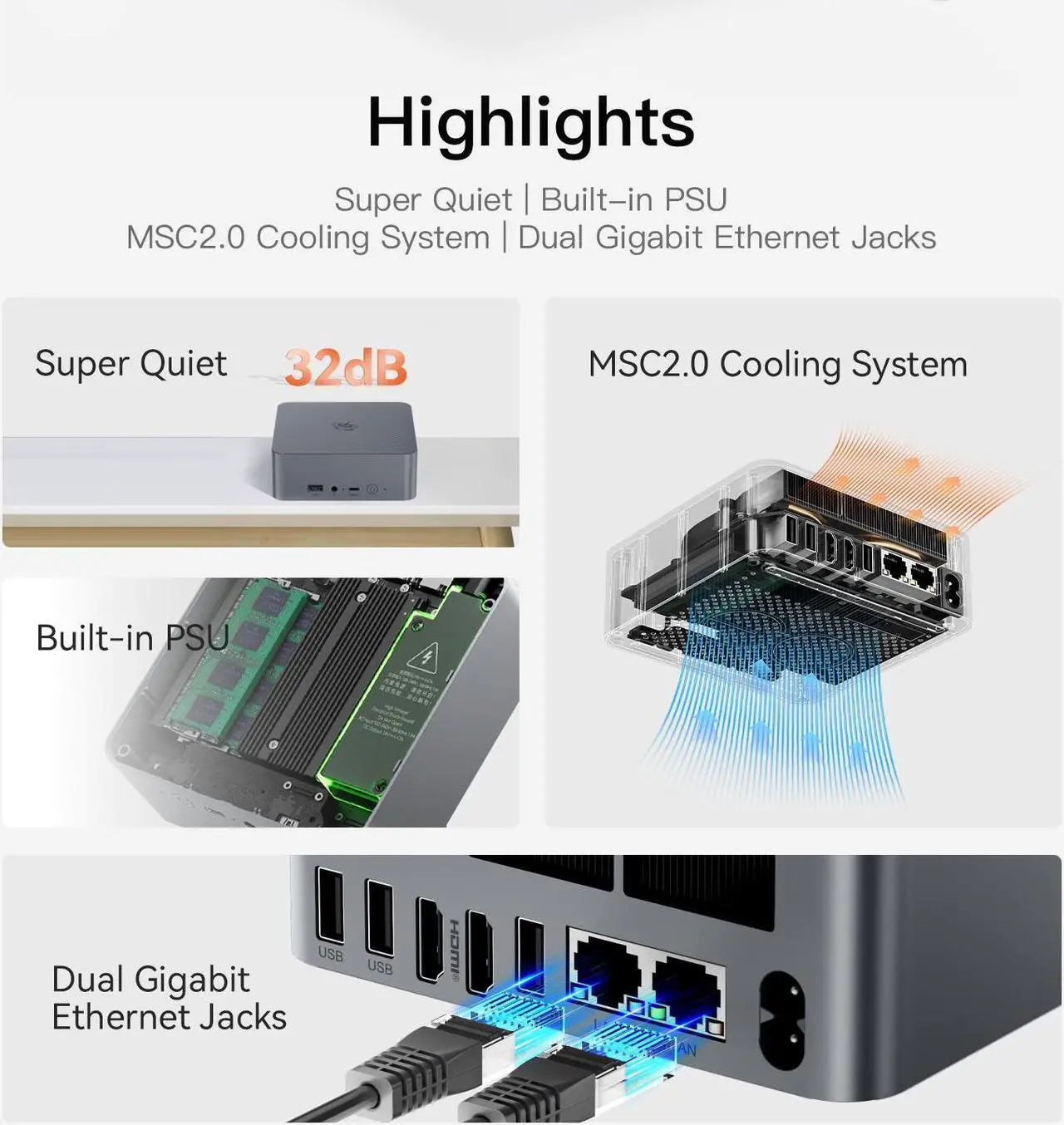 Alt view image 5 of 7 - Beelink EQR5 Mini PC,AMD Ryzen 5 5650U (up to 4.2GHz),8GB DDR4 RAM 500GB NVMe PCIE 3.0x4 SSD,AMD Radeon 1800MHz,Support 4K Dual Display,Dual 1000M LAN